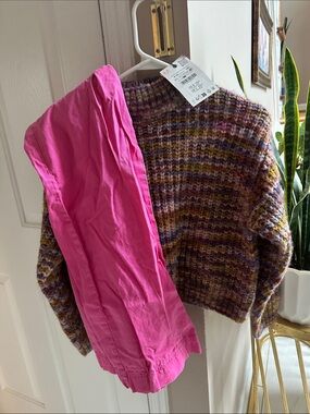 Epic Threads Hot Pink Wide-Leg Kids Pants and Zara sweater.